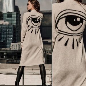 Skull Cashmere Jansen Eye Cardigan Duster Sweater Open Front Long Boho Cream XS